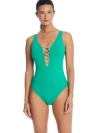 Bleu Rod Beattie Let's Get Knotty One-piece In Laguna,rose Gold