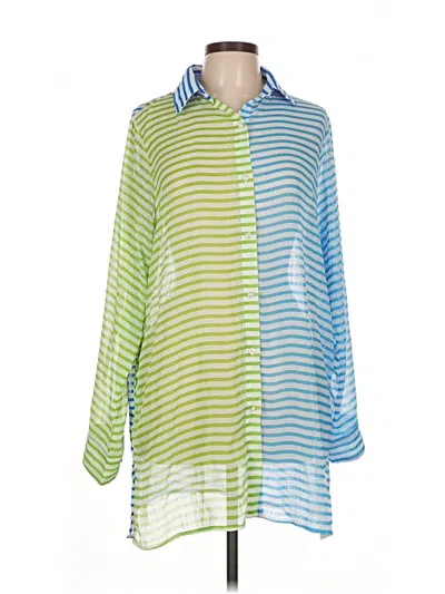 Pre-owned Bleu Rod Beattie Long Sleeve Blouse In Green