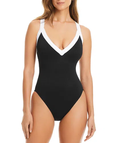 Bleu Rod Beattie Plunge Neck Cross Back One Piece Swimsuit In Black