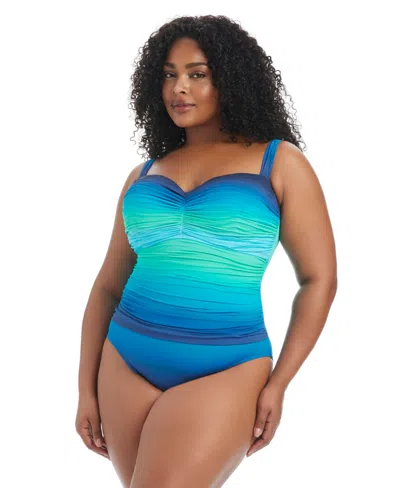 Bleu Rod Beattie Plus Size Desert Mirage Full Coverage One-piece Swimsuit In Blue