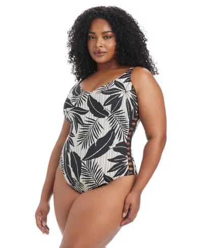 Bleu Rod Beattie Plus Size Island Time Scoop Neck One-piece Swimsuit In Black