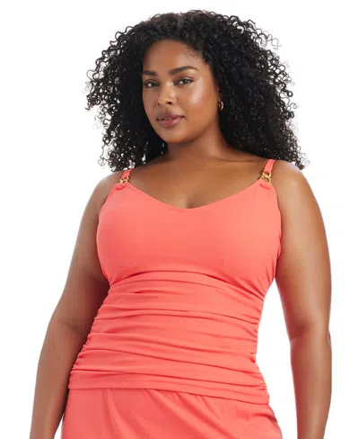 Bleu Rod Beattie Plus Size Pique Ole Scoop Neck Tankini Swim Top In Orange