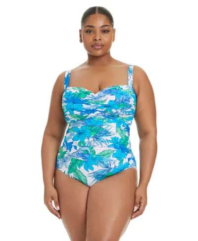 Bleu Rod Beattie Plus Size Riviera Retreat Shirred-front Sweetheart One Piece Swimsuit In Multi