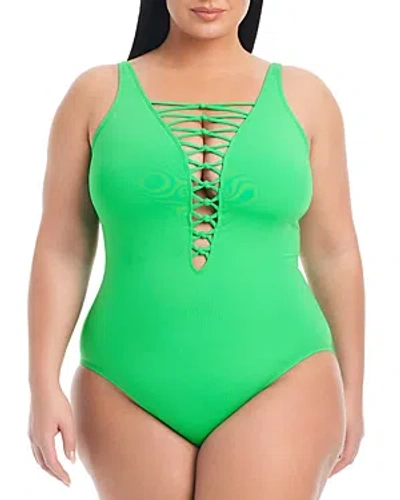 Bleu Rod Beattie Plus Size Strappy Plunge Neck One Piece Swimsuit In Green