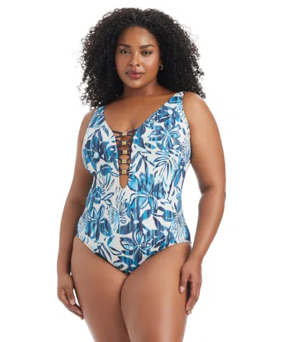 Bleu Rod Beattie Plus Size Turning Tides Full Coverage One-piece Swimsuit In Multi