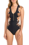 Bleu Rod Beattie Rod Beattie Cap Sleeve Half Zip One-piece Swimsuit In Black