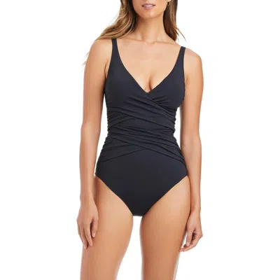 Bleu Rod Beattie Rod Beattie Draped One-piece Swimsuit In Blue