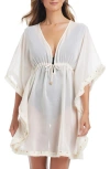 Bleu Rod Beattie Rod Beattie Fringe Trim Sheer Cover-up Caftan In White