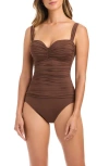 Bleu Rod Beattie Rod Beattie Kore Shirred Underwire One-piece Swimsuit In Brown