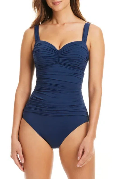 Bleu Rod Beattie Rod Beattie Kore Shirred Underwire One-piece Swimsuit In Blue