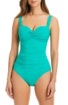 Bleu Rod Beattie Rod Beattie Kore Shirred Underwire One-piece Swimsuit In Blue
