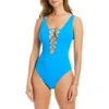 Bleu Rod Beattie Rod Beattie Lace Down Mio One-piece Swimsuit In Blue