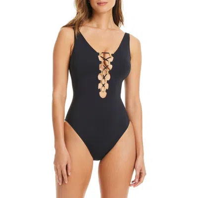 Bleu Rod Beattie Rod Beattie Lace Down Mio One-piece Swimsuit In Black