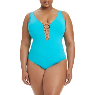 Bleu Rod Beattie Rod Beattie Lace Down One-piece Swimsuit In Blue