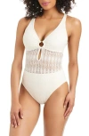 Bleu Rod Beattie Rod Beattie Lace Overlay One-piece Swimsuit In White