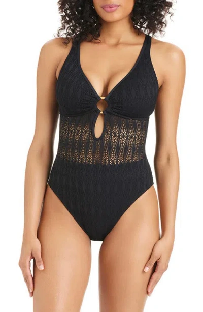 Bleu Rod Beattie Rod Beattie Lace Overlay One-piece Swimsuit In Black
