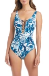 Bleu Rod Beattie Rod Beattie Lace-up One-piece Swimsuit In Blue