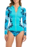 Bleu Rod Beattie Rod Beattie Long Sleeve Zip-up Rashguard In Blue