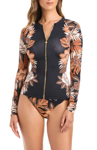 Bleu Rod Beattie Rod Beattie Long Sleeve Zip-up Rashguard In Blue