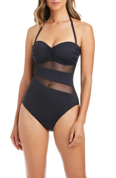 Bleu Rod Beattie Rod Beattie Mesh Inset Bandeau One-piece Swimsuit In Blue