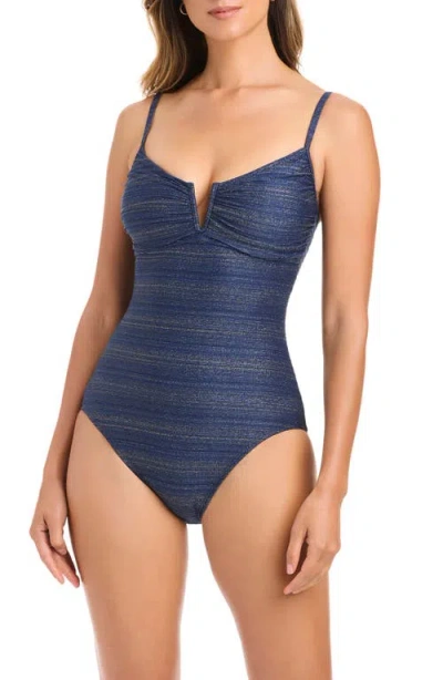 Bleu Rod Beattie Rod Beattie Metallic V-wire One-piece Swimsuit In Blue