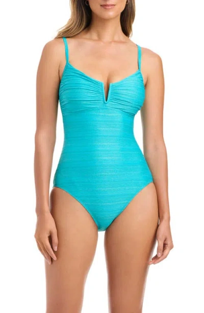 Bleu Rod Beattie Rod Beattie Metallic V-wire One-piece Swimsuit In Blue