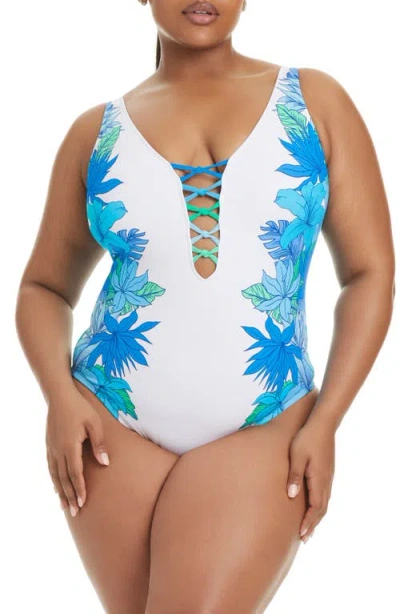 Bleu Rod Beattie Rod Beattie Mio Lace Down One-piece Swimsuit In Blue