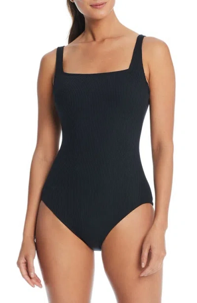 Bleu Rod Beattie Rod Beattie Rib Square Neck Underwire One-piece Swimsuit In Black