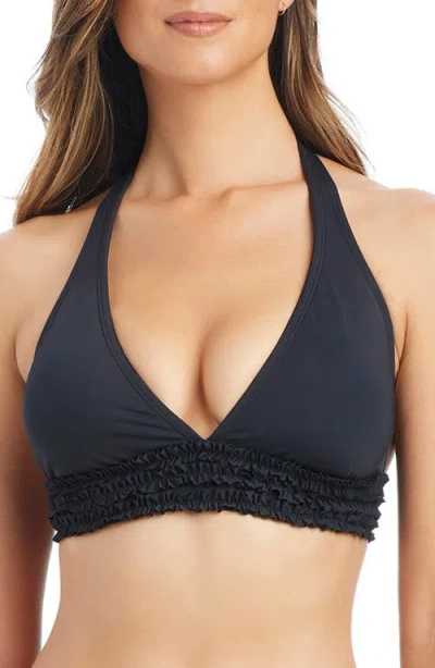 Bleu Rod Beattie Rod Beattie Ruffle Halter Bikini Top In Black