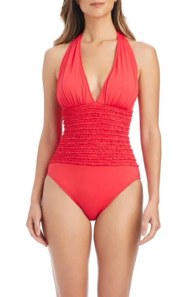 Bleu Rod Beattie Rod Beattie Ruffle Halter One-piece Swimsuit In Red