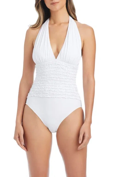 Bleu Rod Beattie Rod Beattie Ruffle Halter One-piece Swimsuit In White