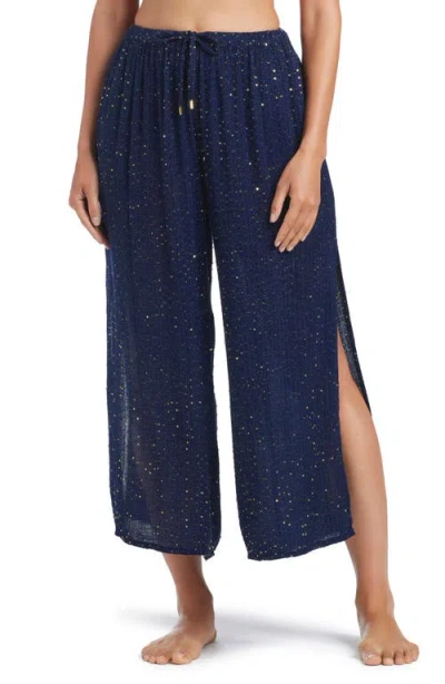 Bleu Rod Beattie Rod Beattie Sequin Embellished Side Slit Cover-up Pants In Blue