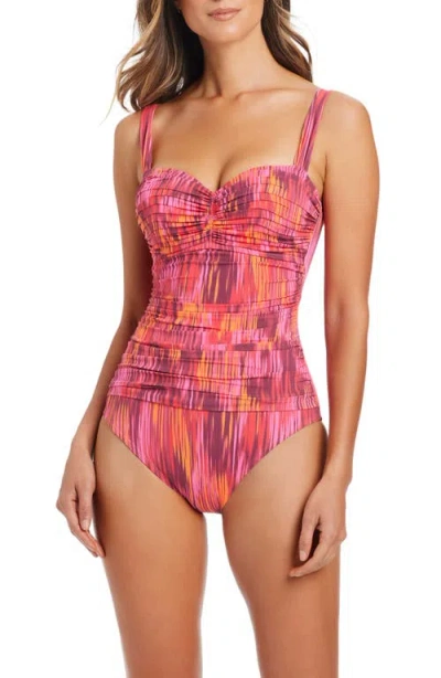 Bleu Rod Beattie Rod Beattie Shirred Bandeau One-piece Swimsuit In Animal Print