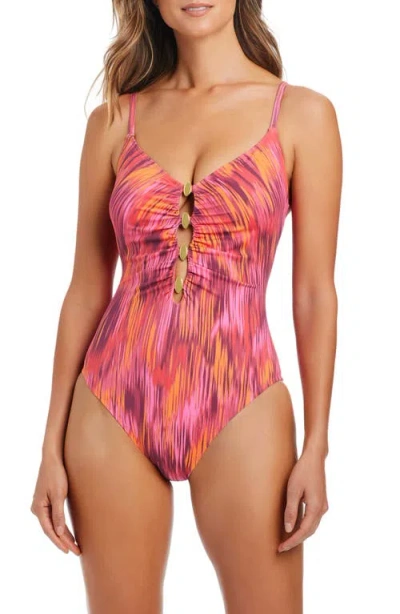 Bleu Rod Beattie Rod Beattie Shirred One-piece Swimsuit In Animal Print