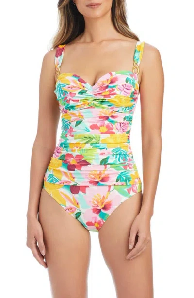 Bleu Rod Beattie Rod Beattie Shirred One-piece Swimsuit In Multi