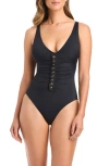 Bleu Rod Beattie Rod Beattie Snap One-piece Swimsuit In Black