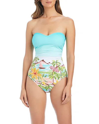 Bleu Rod Beattie Shirred Bandeau Mio One Piece Swimsuit In Blue