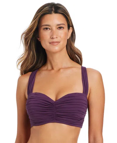 Bleu Rod Beattie Shirred Underwire D-cup Bikini Top In Purple