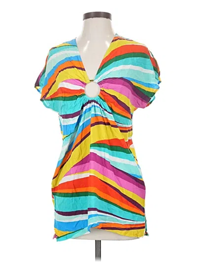 Pre-owned Bleu Rod Beattie Short Sleeve Blouse In Teal