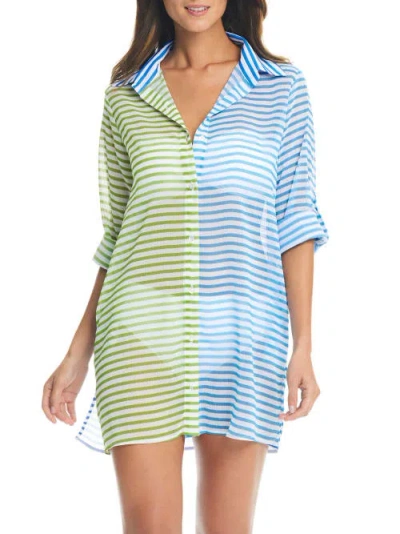 Bleu Rod Beattie Smooth Operator Shirt Cover-up In Coldwater Blue