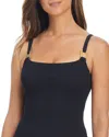 Bleu Rod Beattie Square Neck Textured Tankini Top In Black