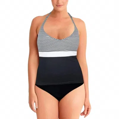 Bleu Rod Beattie Striped Halter Swim Top In Black/white Stripe