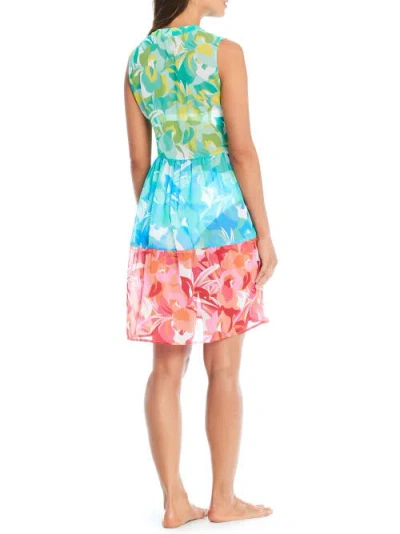 Bleu Rod Beattie Summer Escapes Chiffon Short Dress Cover-up In Multi Print