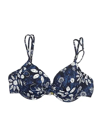 Pre-owned Bleu Rod Beattie Swimsuit Top Blue Floral Pattern Swimwear