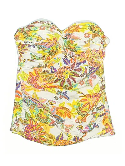Pre-owned Bleu Rod Beattie Swimsuit Top Ivory Print Pattern Swimwear In White