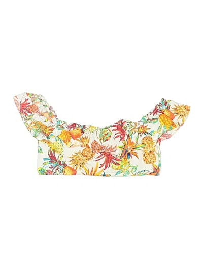 Pre-owned Bleu Rod Beattie Swimsuit Top Yellow Floral Pattern Swimwear