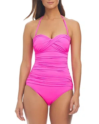 Bleu Rod Beattie Twist Front Bandeau Neck One Piece Swimsuit In Pink