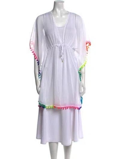 Pre-owned Bleu Rod Beattie V-neck Three-quarter Sleeve Tunic In White
