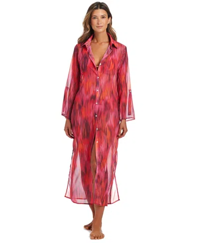 Bleu Rod Beattie Women's Chiffon Long Swim Cover Up Shirt In Multi
