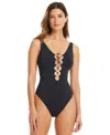 Bleu Rod Beattie Rod Beattie Lace Down Mio One-piece Swimsuit In Black